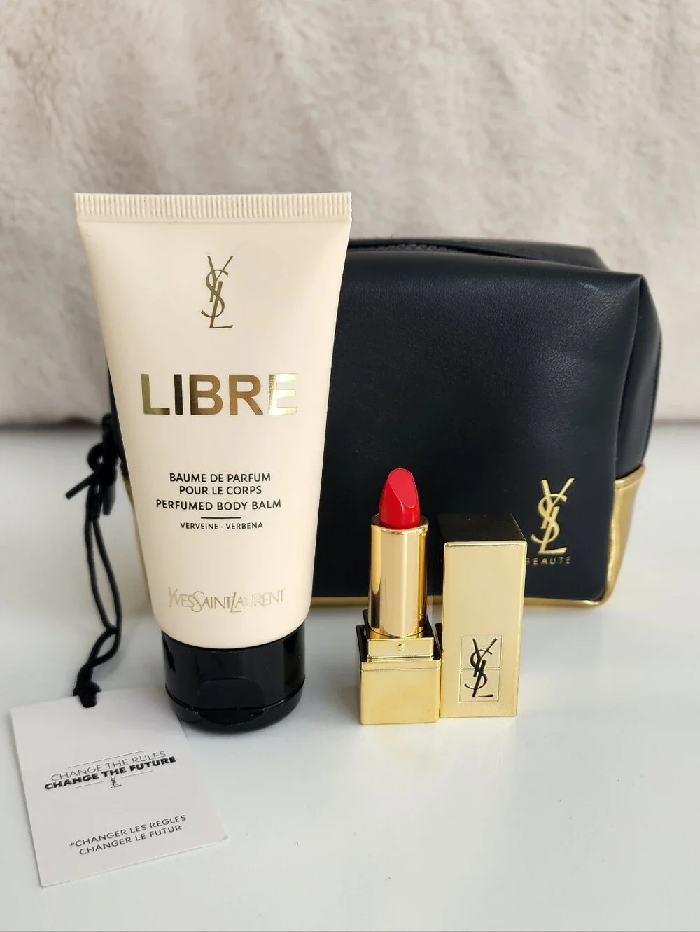 Yves Saint Laurent 3-Piece Set LIBRE Parfumed Body Balm Red Lipstick $98.00